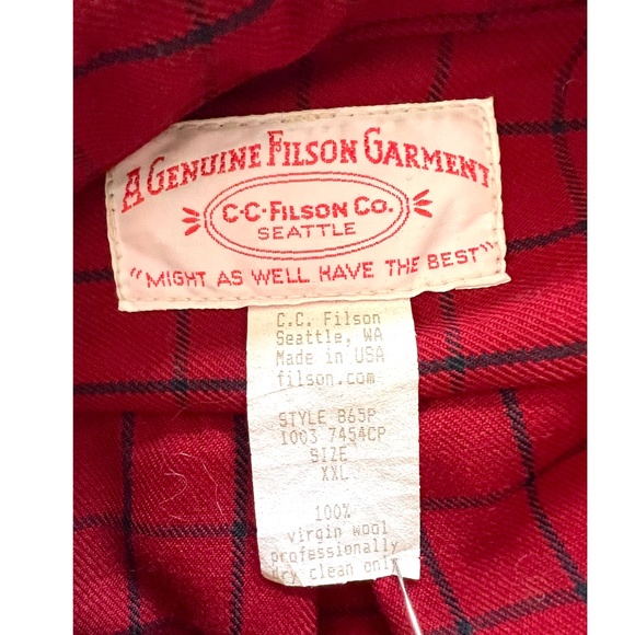 Vintage FILSON Wool Shirt Made in U.S.A. - Dark Red Windowpane Check - XXL - Picture 4 of 12